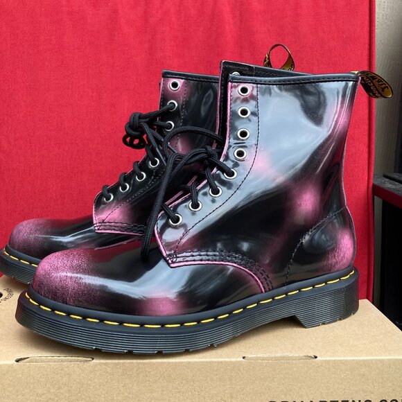 Dr Martens Arcadia Boots in Pink Patent Leather + 1.13" Heel | Unisex Adult 6-7 - Picture 3 of 7